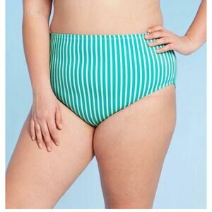Kona Sol Striped High Coverage Hipster Bikini Bottom Green Women's 16W-18W